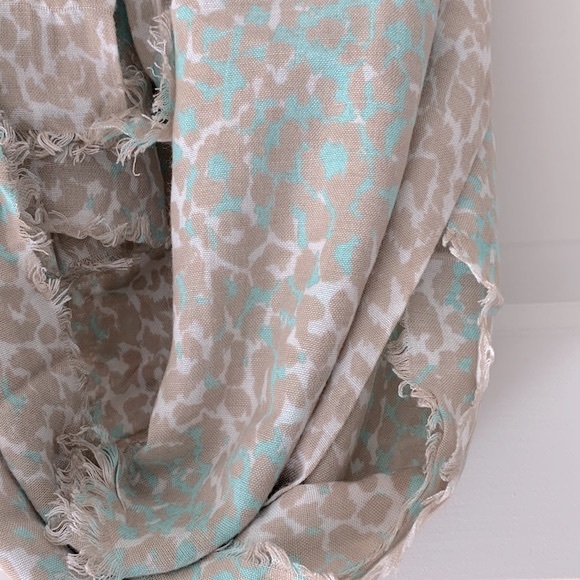 Aritzia Talula scarf in khaki and light teal spotted print - Picture 2 of 6
